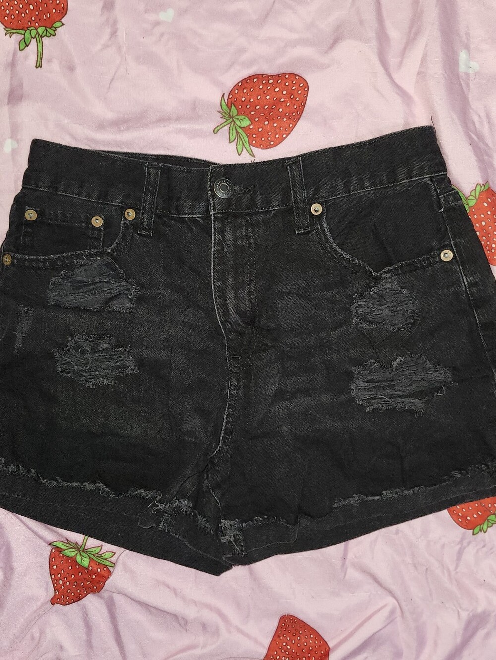 Aeropostale black denim distressed high rise shorts women's size 8